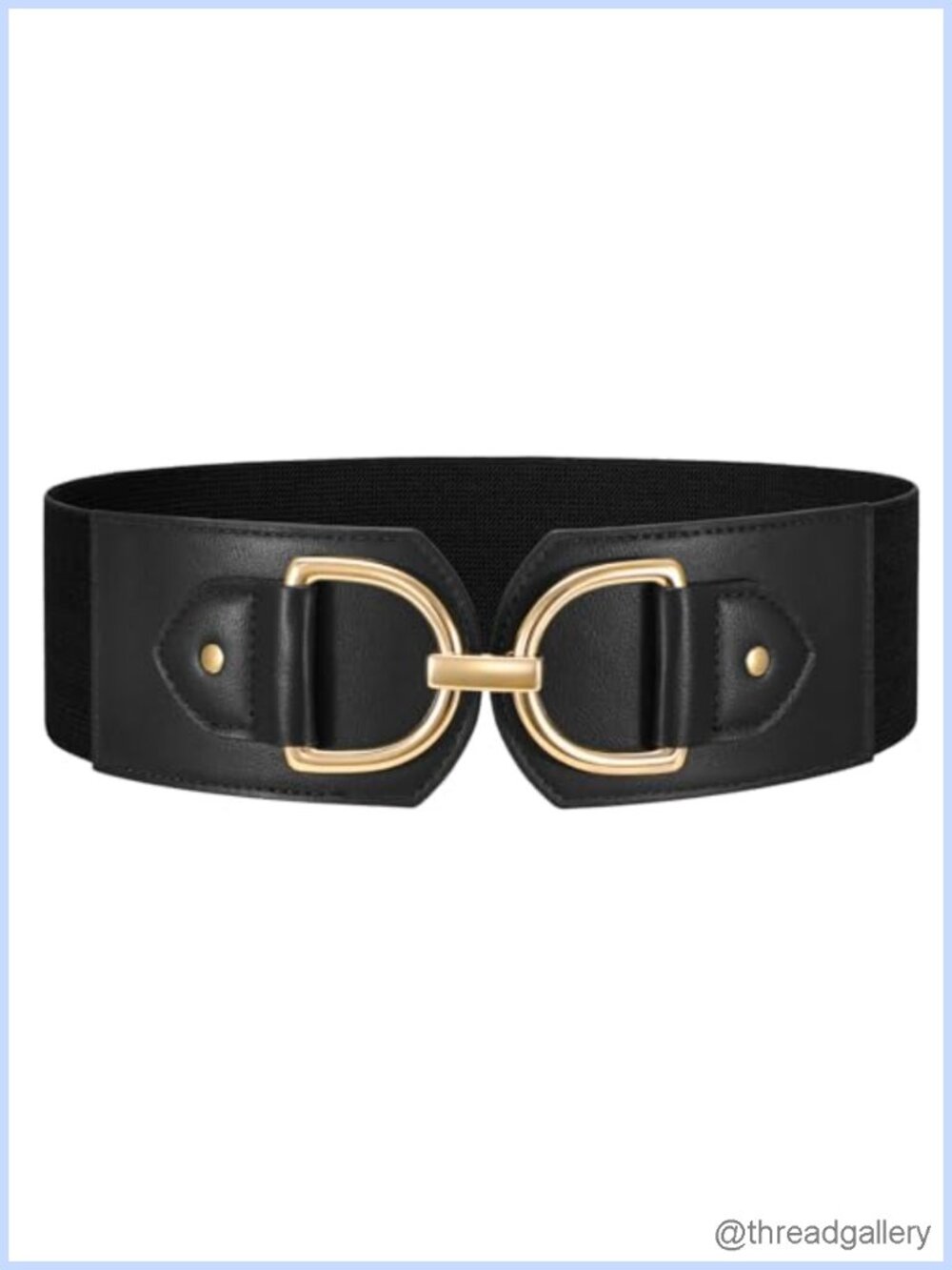 Wide Elastic Cinch Belt Faux Leather Big Gold Buckle Dress Belt Stretchy Waist